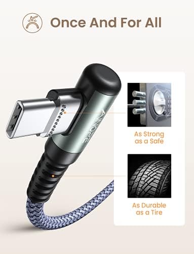 Revolutionize Your Charging with AINOPE 60 W USB C Cable 2-Pack – 10 ft Durable Nylon Braided Right Angle Type C Charger for i Phone 16 Pro Max, Samsung S24, and i Pad Pro – Fast Charging, Enhanced Compatibility, and Long-Lasting Performance