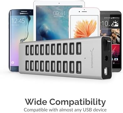 SABRENT 90 W 20-Port USB 2.0 Fast Charging Hub – Ultimate Multi-Device Power Station with UL Certified 12 V Adapter for Quick and Efficient Charging of Smartphones, Tablets, and More – Compact Design for Home and Office Use