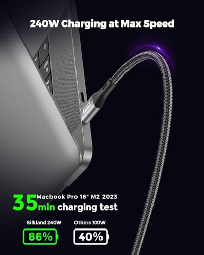 Silkland 240 W USB C to USB C Fast Charging Cable (1.5 FT, 2 Pack) – Ultimate 100 W PD 3.1 Power Delivery for i Phone 16 Series, Mac Book Pro/Air, i Pad Pro/Air/Mini, Samsung, and Pixel Devices – Superior Compatibility and Enhanced Speed for Tech Enthusiasts