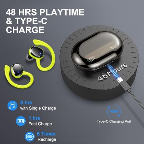 Premium Bluetooth 5.3 Wireless Earbuds – IP7 Waterproof Sport Headphones with 48-Hour Battery Life, Noise-Cancelling Mic, and 3 D Hi-Fi Stereo for Ultimate Workout Performance – Perfect for Running and Gym Enthusiasts