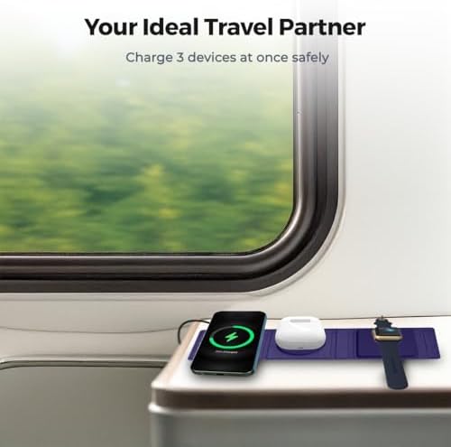 ZTAR 3-in-1 Wireless Travel Charger: Ultimate Mag Safe-Compatible Charging Pad for i Phone 16/15/14/13/12, Samsung Galaxy, Air Pods & Apple Watch – Portable Foldable Design for Effortless Travel & Rapid Multi-Device Charging