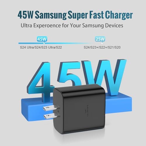 Dual 45 W Super Fast Type C Charger Pack with 10 FT Cables – Ultimate Fast Charging Solution for Samsung Galaxy S25/S24/S23 Series & Galaxy Tab S8 – Unmatched Compatibility and Long Reach for Effortless Power Delivery