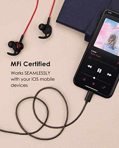 PALOVUE Lightning Magnetic Earbuds for Sports and Workouts – MFi Certified Noise Cancelling Headphones with Mic Control, Ultra-Comfortable Design for i Phone 8 & 7, Premium Sound Quality in Black
