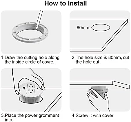 Revolutionize Your Workspace with the Desk Power Grommet USB C – 30 W PD Fast Charge Power Strip with 2 Outlets & 2 USB Ports, Effortlessly Mountable Recessed Flat Plug for Countertops, Shelves, and End Tables – Sleek Black Design for Enhanced Connectivity and Simplified Charging Solutions
