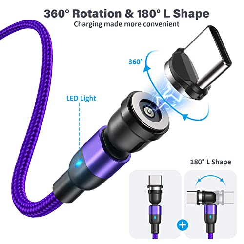 Revolutionary 3-in-1 Magnetic Charging Cable Set – 4 Pack with 540° Rotating Magnet (3.3 ft, 6.6 ft, 6.6 ft, 10 ft) – Durable Nylon Braided USB Cables Compatible with Micro, Type C, and i Phone Devices for Fast, Hassle-Free Charging and Ultimate Convenience