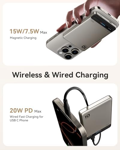 Revolutionize Your Charging Routine with the Kuulaa Mag Safe 10000 m Ah Ultra-Slim Portable Battery Pack – Titanium Finish Wireless Power Bank for i Phone 12/13/14/15/16 with PD 20 W Fast Charging and Magnetic Alignment for Seamless Connectivity