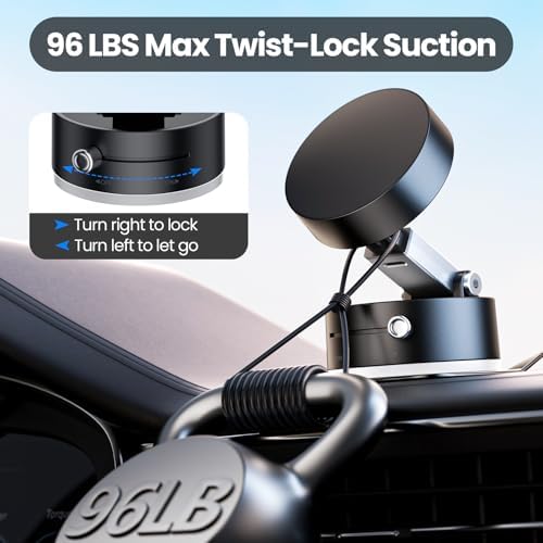 Ultimate Magnetic Vacuum Phone Holder for Cars – Advanced Suction Cup Stand with One-Touch Vacuum Grip, 96 lbs Stability, N54-4 Magnetic Force, Multi-Angle Adjustment – Universal Fit for All Smartphones in Elegant Black Design