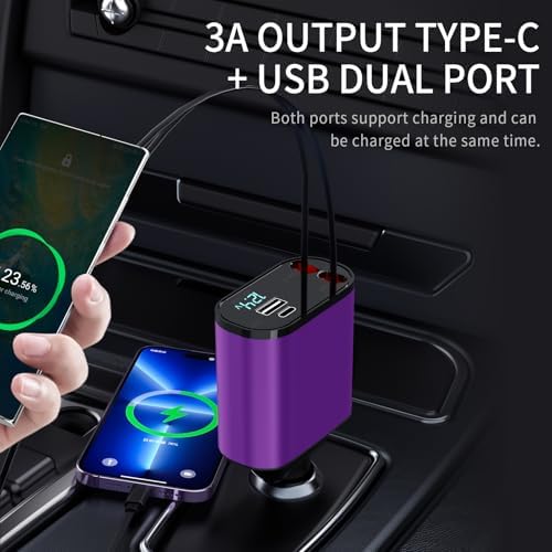 Ultimate 4-in-1 Retractable Car Charger for Galaxy & Pixel Devices – 60 W Fast Charging with Dual USB Ports and Tangle-Free Cable Design for Enhanced Convenience and Performance