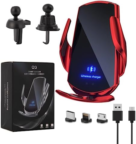 Revolutionary 15 W Wireless Car Charger Vent Mount with Auto-Clamping Technology – Premium Fast Charging Phone Holder for Enhanced Compatibility and Effortless One-Handed Operation – Sleek Red Design Perfect for Any Vehicle Interior – Optimal Visibility and Secure Fit for All Smartphone Models
