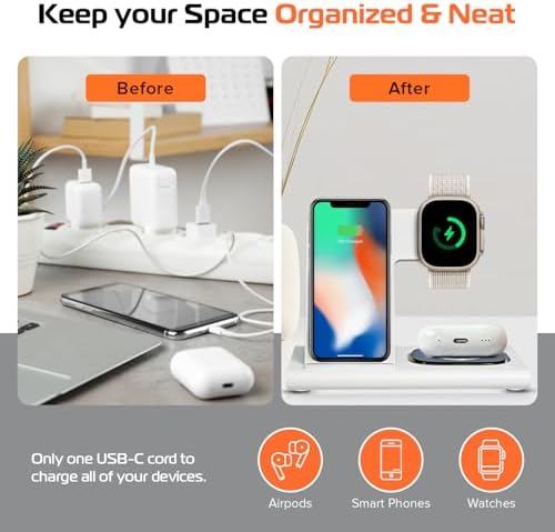 Spracht Flex Charge 3-in-1 Portable Charging Station – 25 W Fast Wireless Charger for Smartphones, Smartwatches, and Earbuds with Integrated Night Light – Foldable Travel-Friendly Design for Enhanced Device Compatibility – Sleek Black Finish for Home and On-the-Go Power Solutions