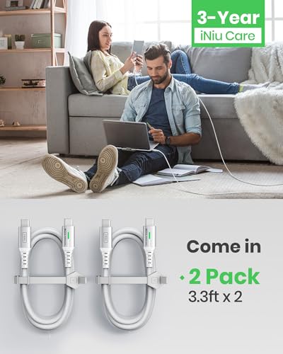 INIU USB-C Cable, [6.6ft, Blue] 2-Pack USBC Cable for iPhone 16 15 Pro Max/Plus, Samsung Galaxy S22 Ultra Note 10, Pixel 7a, MacBook, iPad, and More – Enhanced Compatibility and Speed