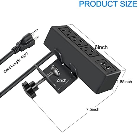 CCCEI 3-Outlet Desk Clamp Power Strip with USB Ports – Surge Protector with 1200 Joules for Enhanced Safety and Fast Charging – Compact Table Mount Power Station for Home Office and Workshop Use – ETL Certified, 1500 W Capacity