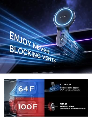 LISEN Qi2 15 W Mag Safe Car Mount Charger – Fast Wireless Charging Solution for i Phone 16 Pro Max, 15/14/13 Mini & Samsung Devices – Secure Magnetic Vent Holder for Hands-Free Navigation – Sleek, Durable Design for Enhanced Driving Convenience