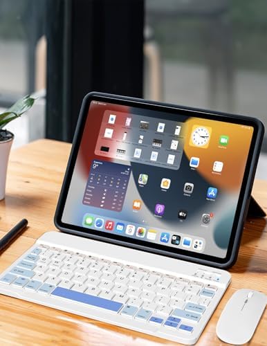 Sleek Wireless Keyboard and Mouse Combo – Rechargeable Bluetooth & 2.4 GHz USB for i Pad, Smartphone, PC & Laptop – Ergonomic Design for Ultimate Comfort in White – Elevate Your Workspace Efficiency!