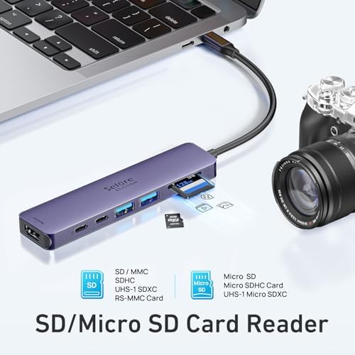 Ultimate 7-in-1 USB C Hub HDMI Adapter for Mac Book Pro & Air – High-Speed 4 K HDMI, Dual USB 3.0, SD/TF Card Reader, and 100 W Power Delivery – Compact and Durable Dongle for Seamless Connectivity with Dell XPS & Lenovo Think Pad