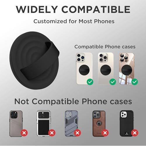 Upgraded Magnetic Phone Grip for i Phone: Premium Silicone Loop Holder with Mag Safe Compatibility – Ergonomic 360-Degree Stand, Non-Slip Design in Sleek Black for Enhanced Comfort and Secure Handling on i Phone 16/15/14/13/12 Pro Max/Plus