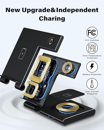 Revolutionize Your Charging Experience with the Ultimate 3-in-1 Foldable Wireless Charger for i Phone, Apple Watch & Air Pods – Fast, Portable Power Solution for i Phone 16, 15, 14, 13 Pro Max Plus, Apple Watch Series 10-2 & Air Pods Pro 4, 3, 2 – Streamline Your Tech Life Today!