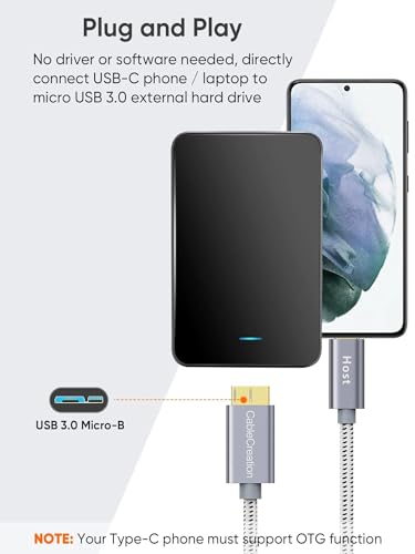 High-Speed 1 FT USB C to Micro B Cable – 10 Gbps Data Transfer for i Phone 15, Seagate & WD External Hard Drives – Durable Braided Design for Enhanced Connectivity & Reliability – Perfect Length for Travel & Desk Use – USB 3.1 Type C Compatible