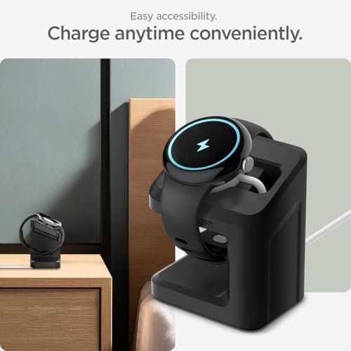 Transform Your Google Pixel Watch Charging Experience with the Spigen S355 Stand – Premium TPU Design with Non-Slip Base for Enhanced Stability and Rapid Power Boost (Compatible with Pixel Watch 3 & 2, Excludes Pixel Watch 1) – Sleek, Portable Solution for Smartwatch Enthusiasts on the Go
