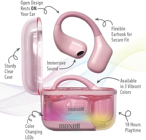 Maxell OWS Pro Bluetooth Open Earhook Earbuds – 18-Hour Battery Life, Surrounding Sound Awareness, Ergonomic Fit, Vibrant Color Choices, Seamless Bluetooth Connectivity for Active Lifestyles and Enhanced Listening Freedom