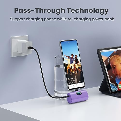 Compact 5200 m Ah Power Bank with Built-In USB-C for i Phone 15 and Samsung Devices – Fast Charging, LCD Display, Lightweight Red Design for On-the-Go Convenience and Enhanced Compatibility