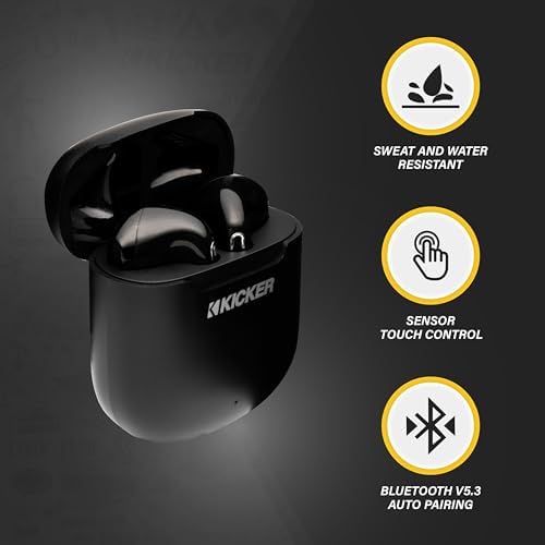 Experience Superior Sound with KICKER TWS2 True Wireless Earbuds – Bluetooth Earbuds Featuring Advanced Noise Cancelling, USB-C Fast Charging Case, and 24-Hour Playtime for Seamless Connectivity with Android & i OS Devices – Ideal for Music, Calls, and On-the-Go Audio Enjoyment