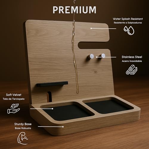 Namore Premium Wood Desk and Nightstand Organizer – Multifunctional Charging Station for Phones & Essentials – A Stylish Solution for Enhanced Workspace Efficiency – Perfect Gift for Men, Dads, & Professionals – Elegant Design with Universal Device Compatibility
