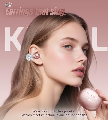 Chic Wireless Bluetooth 5.4 Earbuds with Fashionable Detachable Flower Earrings – Stylish Open Ear Headphones for Women, Waterproof IPX5 Rated, 50-Hour Playtime, Ideal for Festivals, Parties, and Unique Gift Giving (White)