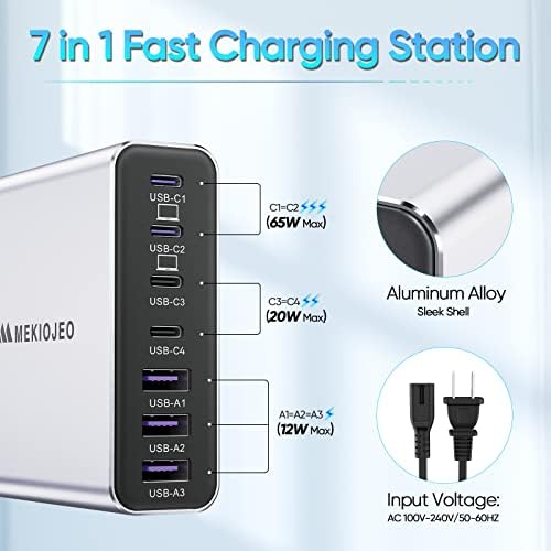 Revolutionary 7-Port Ga N USB C Charging Hub – 65 W High-Speed Aluminum Alloy Power Station for Mac Book Pro, i Pad Pro, i Phone & More – Stylish Purple Multi-Device Charger for Ultimate Efficiency and Portability