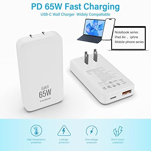 Experience Unmatched Charging Efficiency with the 65 W Ga N Dual-Port USB-C Charger – Foldable Travel Adapter with PD3.0 & PPS Technology, Ideal for Mac Book, i Pad Pro, i Phone, Galaxy S22 & More – Includes 3.28 ft 100 W Cable in Sleek Black for Ultimate Compatibility and Speed Optimization.