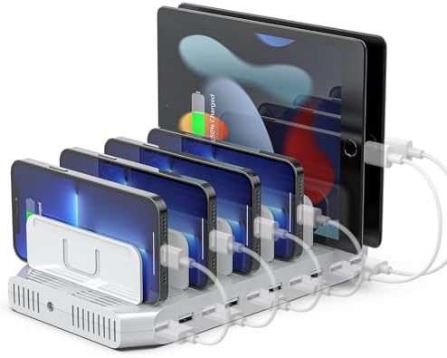 Unitek 10-Port USB Charging Station: Smart IC Technology for Fast, Organized Device Charging with Adjustable Dividers – Ideal for i Pads, Tablets, Kindles & i Phones in Home or Office Settings