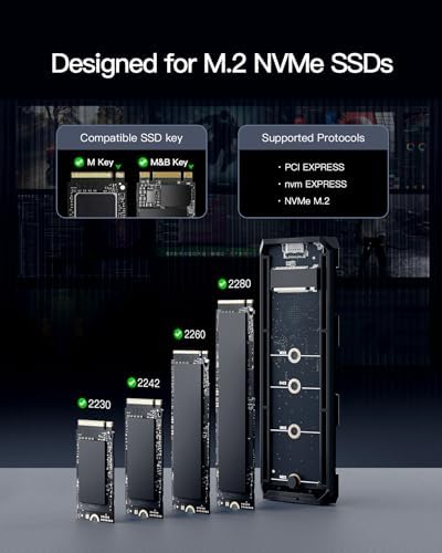 Inateck RGB M.2 NVMe and SATA SSD Enclosure – High-Speed USB 3.2 Gen 2 (10 Gbps) Adapter for 2242/2260/2280 SSDs, Tool-Free Setup, UASP/TRIM Support, Up to 4 TB – Ultimate Performance and Style for Your Data Storage Needs
