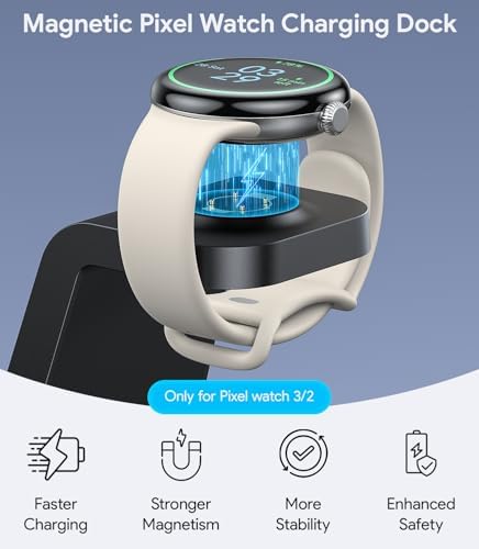 All-in-One 5-in-1 Fast Wireless Charging Station for Google Pixel Watch 3/2, Pixel Phones & Fitbit – Charge 5 Devices Simultaneously with 36 W Adapter, Enhanced Compatibility for Pixel 9/8/7/6 Pro, Pixel Tablet, i Phone & Air Pods, Safe & Efficient Design for a Clutter-Free Space