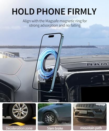Dodge RAM 1500/2500/3500 Car Phone Holder: 360° Rotating Mag Safe-Compatible Mount for Seamless Navigation, Non-Damaging Install, Air Vent Safe Cell Phone Cradle for 2019-2024 Models