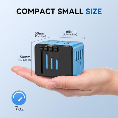 Unidapt Universal Travel Adapter: High-Speed 2.4 A 4-Port USB Charger for Global Use – Compact International Plug Adapter for Europe, USA, UK, Australia – Stylish Blue Design with Safety Features for Hassle-Free Charging on the Go