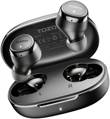 TOZO E1 Bluetooth 5.3 Wireless Earbuds: Advanced Ergonomic In-Ear Headphones with 30-Hour Playtime, IPX6 Waterproof Protection, Customizable Stereo Sound, and Built-in Microphone for Superior Call Clarity and Comfort