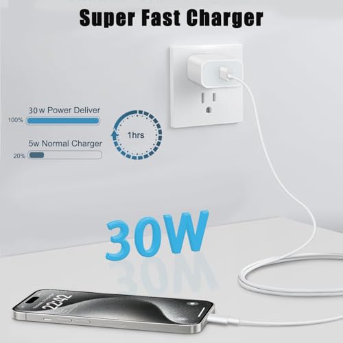 30 W USB C Fast Charger for i Pad Pro & Air – Rapid PD Power Adapter with 6.6 FT Cable for Enhanced Device Compatibility, Portable Wall Charger for i Phone 16/15 and More – Maximize Charging Efficiency & Convenience