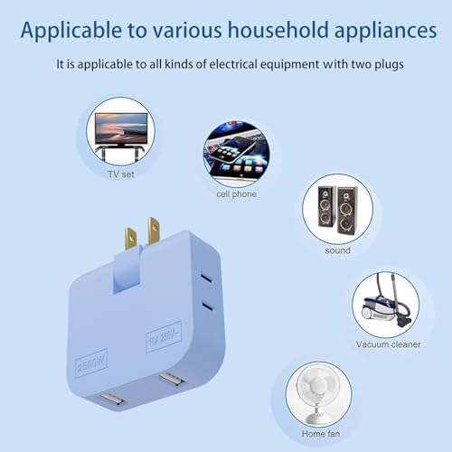 Ultra Slim 3-Way Plug Extender with 360° Rotatable Socket – Compact Travel AC Adapter Splitter for Home and On-the-Go Charging in Stylish Blue and Pink – Lightning-Fast Power Delivery with Superior Compatibility for All Devices