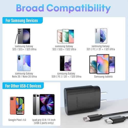 25 W Dual-Pack Type C Fast Charger with USB C Cable – Power Up Your Samsung Galaxy S24/S23/S22/S21/S20 & i Phone 16/15 – Efficient Rapid Charging for Home & Travel – Compact & Durable Power Solution for On-the-Go Charging
