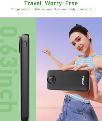 Compact 10,000 m Ah Power Bank – Fast Charging Portable Charger with Dual USB-C Compatibility for i Phone 16, Samsung, and Android Devices – Sleek Black Design for Ultimate Travel Convenience and Enhanced Device Performance
