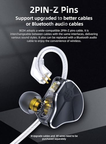 Kinboofi CCZ BC04 Premium High-Frequency IEM Wired Earbuds with Oxygen-Free Copper Cable – Ultimate Stereo Sound Experience for Musicians and Audiophiles – Ergonomically Designed for Comfort with In-Line Microphone for Effortless Control – Transform Your Listening Journey with Exquisite Clarity and Depth