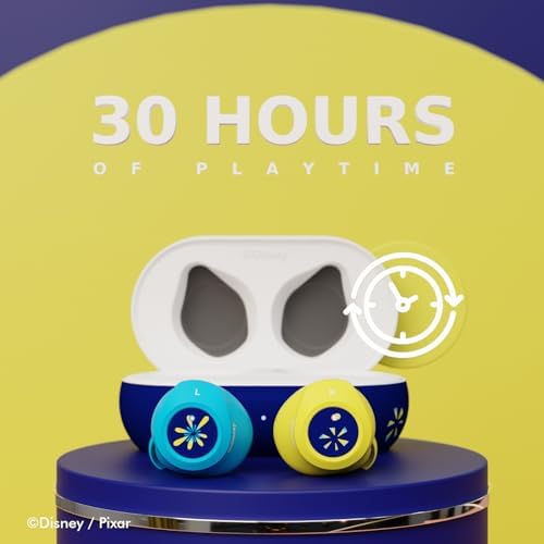 Disney/Pixar Inside Out 2 Joy-Inspired Bluetooth Earbuds – Premium Audio Quality with Integrated Mic for Easy Hands-Free Calling – 30-Hour Playtime with Stylish Charging Case – Perfect Gift for Inside Out Fans of All Ages – Lightweight, Durable Design for Kids and Adults