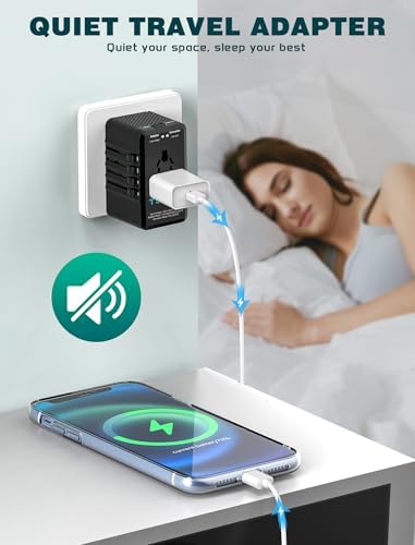 TECSIX 220 V to 110 V Travel Voltage Converter: Universal Power Adapter with Dual USB-C & USB-A Fast Charging Ports for International Adventures in Europe, UK, US, Australia & Asia – Compact, Durable & Multi-Device Compatible