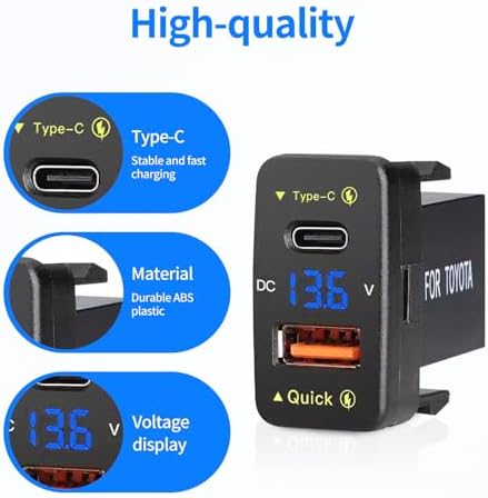 Levigo Dual USB Car Charger – 18 W Power Delivery & Quick Charge 3.0 for Toyota – Compact, LED Voltmeter Display for Real-Time Voltage Monitoring – Universal Compatibility for 12 V/24 V Vehicles – Fast Charging Solution for Smartphones and Tablets