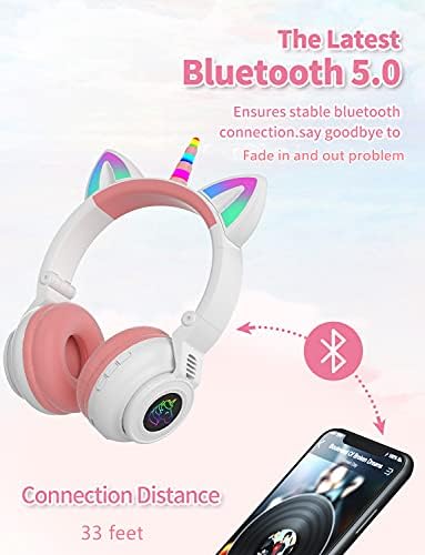 Enchanting Unicorn Wireless Headphones for Kids – Stylish Pink Foldable Design with Light-Up Features, Perfect for Tablets and Toddlers – Superior Sound Quality and Comfort for Magical Listening Adventures – Durable, Adjustable, Tangle-Free Fun for Every Little Girl