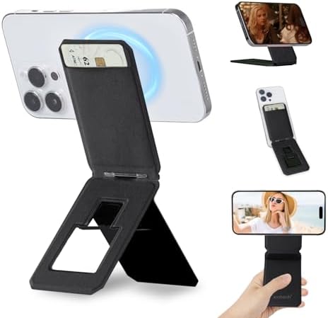 iontech Phone Stand Tripod Wallet Compatible with MagSafe iPhone 16/15/14/13/12 Series, 3 in 1 Strong Magnetic Phone Holder, Vegan Leather Wallet, Lightweight & Adjustable Cell Phone Stand (Grey) – Enhanced Compatibility and Speed