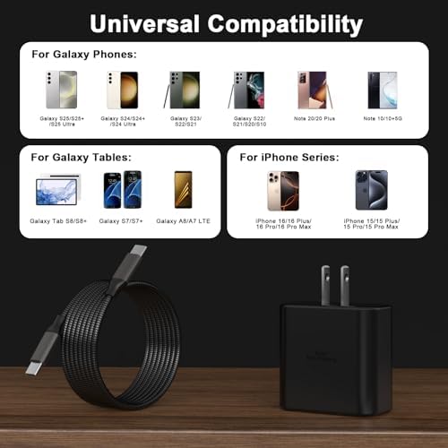 45 W Dual Pack USB-C Fast Charger with 6 FT Durable Woven Cable – Ultimate Rapid Charging Solution for Galaxy S25/S24/S23/S22/S21/S20 and i Phone 16/15 Pro Max – Superior Speed, Universal Compatibility, and On-the-Go Convenience for Mobile Devices