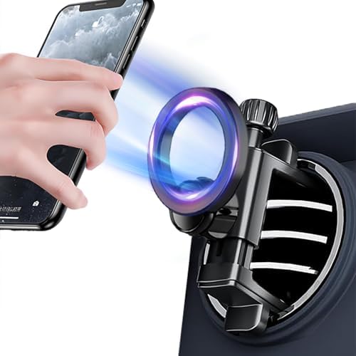 Magnetic Luxury Car Phone Holder for Round Vents – Effortless Mount Compatible with Mercedes-Benz & Mini Cooper – Mag Safe Technology for i Phone 12/13/14/15 Series – Stylish, Secure, and Easy Installation – Elevate Your Driving Experience with Unmatched Convenience and Safety