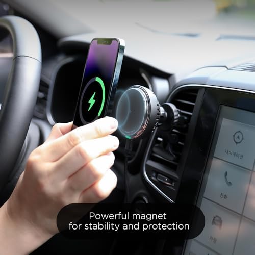 Mooas 15 W Fast Wireless Car Charger with Magnetic Air Vent Mount – Enhanced Stability, Built-in Cooling Fan, and Universal Compatibility for i Phone, Galaxy, LG – Effortless Charging Experience on the Go