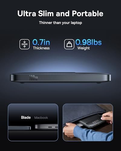 Baseus 100 W Slim Portable Power Bank – 20,000 m Ah Fast Charger with Dual USB-C & USB-A Ports – Ultimate Travel Companion for Business Professionals and Tech Enthusiasts – TSA-Approved Laptop Charger for Mac Book, i Phone, Samsung Galaxy, Dell – Stay Powered Anywhere with Real-Time Display and Safety Features